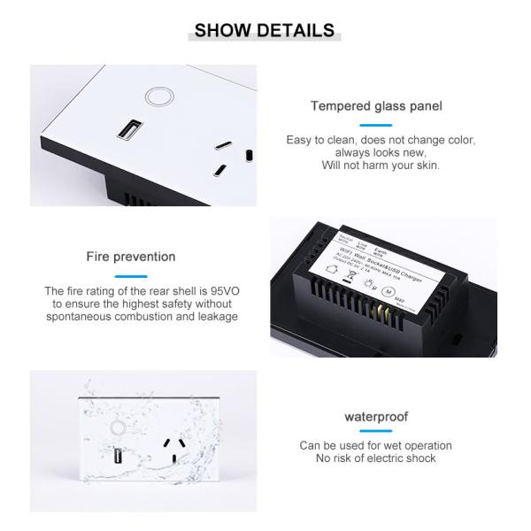 Smart Home Socket SAA Certificate Tuya Phone App Remote Smart Life Wifi Usb Us Inwall Smart Wall Socket With Switch