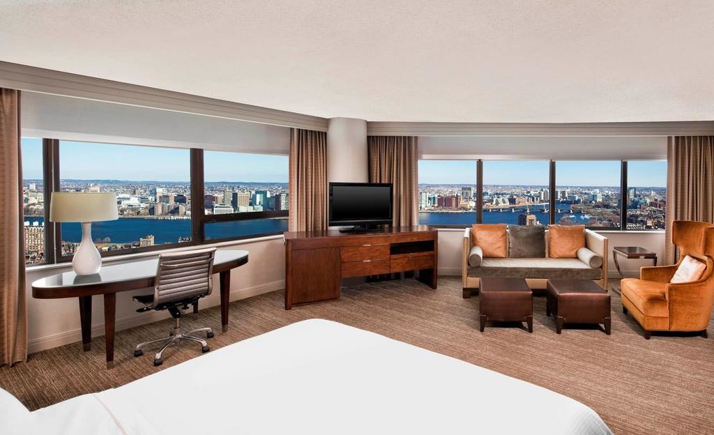 Hotel Room Large Bedroom Walnut wood King size Bed Luxury Nightstand and Marble top Writing Desk with Lounge sofa set