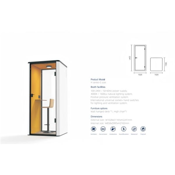 1028*1165*2241mm Multi-colored Customizable Soundproof Telephone Booth with Multi-layer Composite Design
