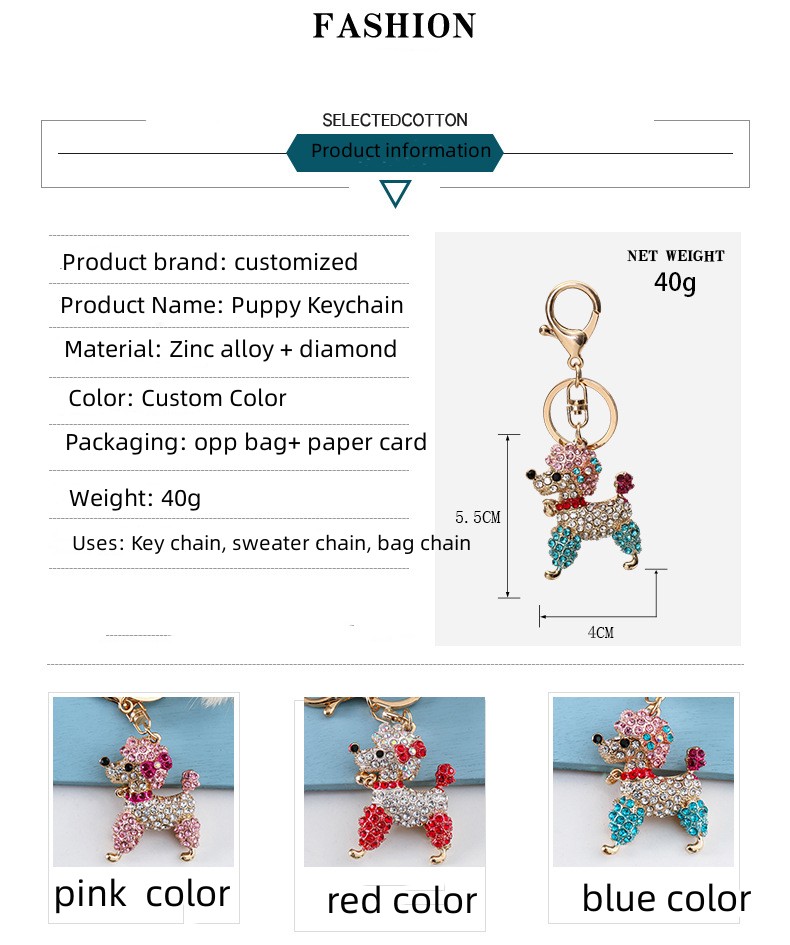 Metal Custom Car VIP Bag Pendant Small Gift Keychain Colored Diamond Cute Puppy Creative