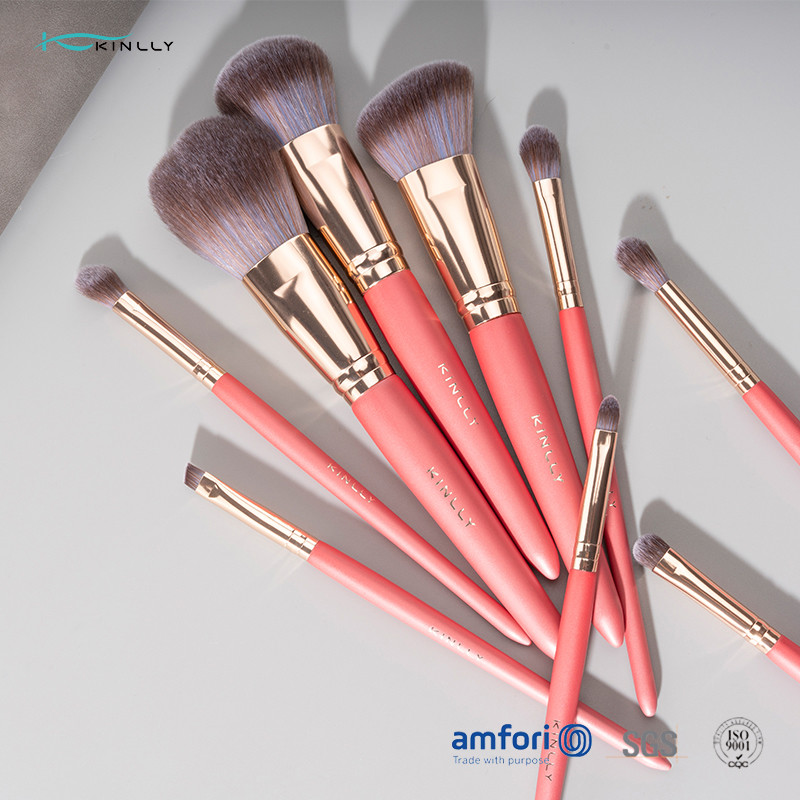 10pcs Synthetic Hair Wooden Handle Makeup Brushes