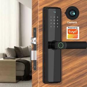 China Wireless Smart Door Lock With Camera Tuya Wifi App Digital Fingerprint Automatic Biometric Rfid Card on sale