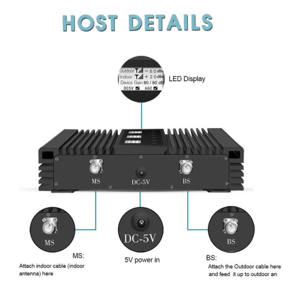 80dB Gain 4G Signal Repeater Cellular Tri Band Booster With LCD