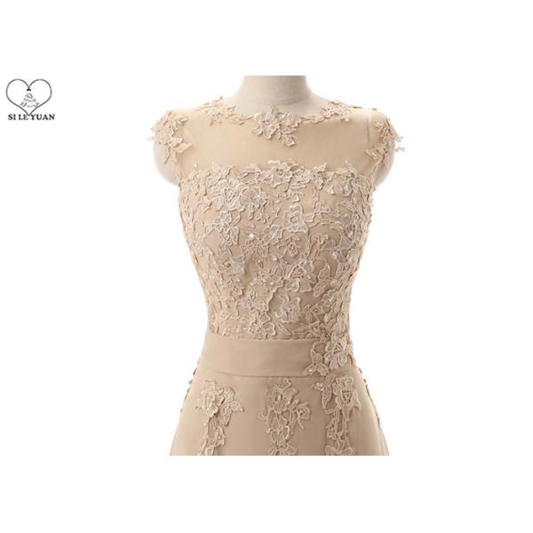 Champagne Lace Bridesmaid Dresses / Beaded Chiffon Plus Size A Line Ball Gowns