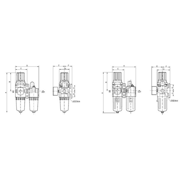 AC4010-04 Air Source Treatment Unit, Filter Regulator And Lubricator With Auto Drainer