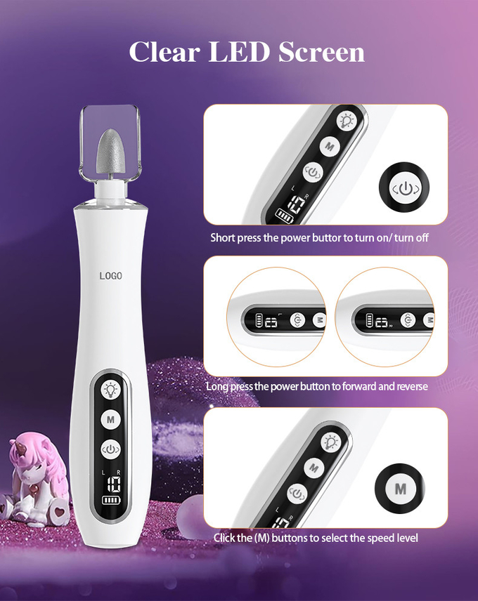 Manicure Pedicure Set USB Charging LED Display 10 Level Speed Low Noise Electric Nail Drill