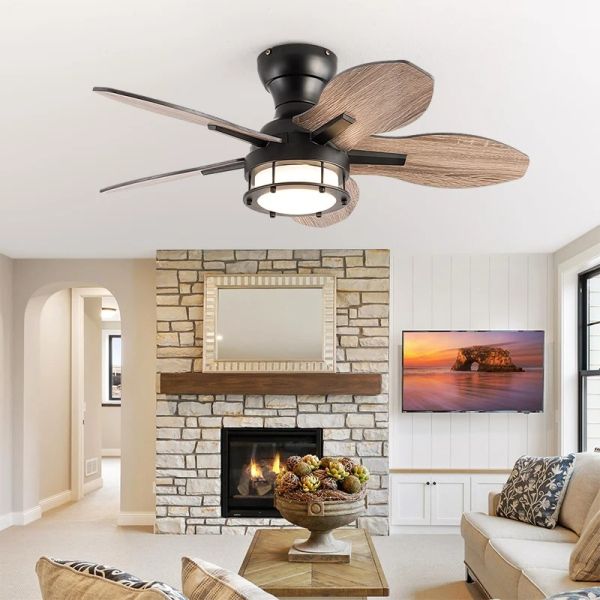 Farmhouse Bar Restaurant 36" Industrial Small wood Ceiling Fan with Light (WH-VLL-44)