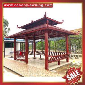 Quality Chinese classic outdoor garden park wood style Aluminium alu metal gazebo pavilion canopy-beautiful sun rain shelter wholesale