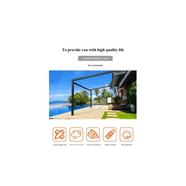 Outdoor Aluminum Motorized Automatic Retractable Awnings Extendable Patio Canopy Gear Box Coated Balcony Pergola Shade Solutions