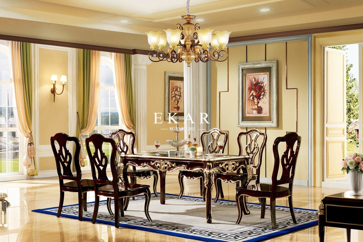 Royal Classic European Style Wooden Luxury 6 Seater Dining Table LF-1075