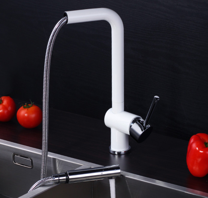 Quality White Pull Out Rotatable Kitchen Scandinavian Copper Sink Faucet wholesale