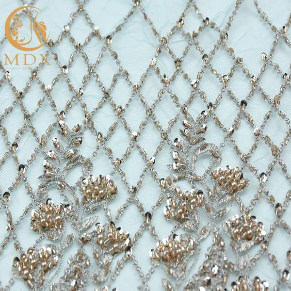 Beaded Nice Lace Fabric Exquisite 91.44cm Length Types Of Handmade Lace