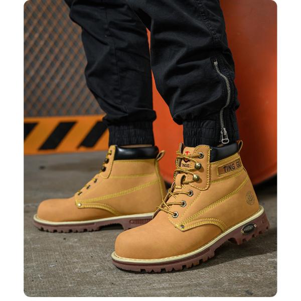 Black Microfiber Leather Security Work Boots Beef Tendon Sole Shoes For Men