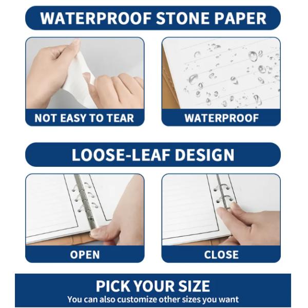 Tear Resistant Stone Notebook Waterproof Loose Leaf Binding Recyclable