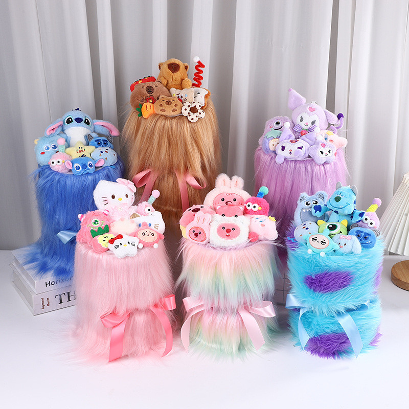 Long-haired Sulivan and Kabibala Plush Doll Bouquet Perfect Gift for Children on Graduation Season and Valentine's Day 22x33cm