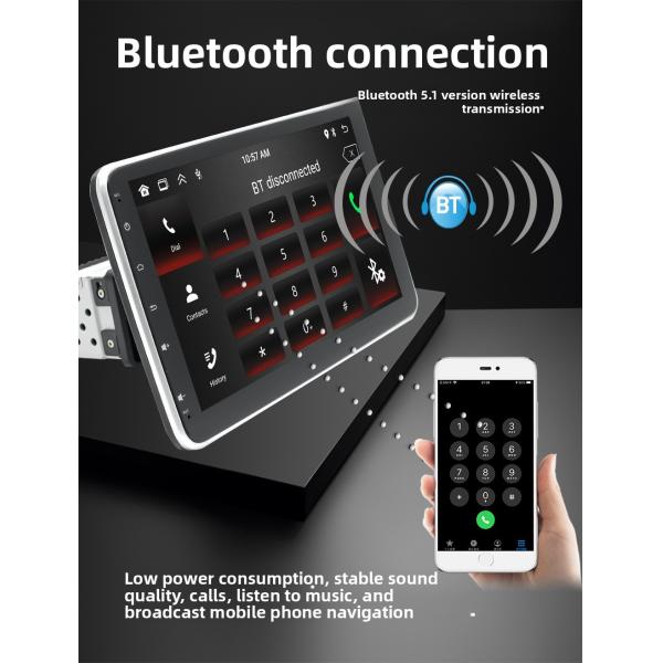 Creatall 10.1 Inch Central Control Car Android GPS Navigation Unit CarPlay for BT USB 360 Degree Rotating Screen Single Head