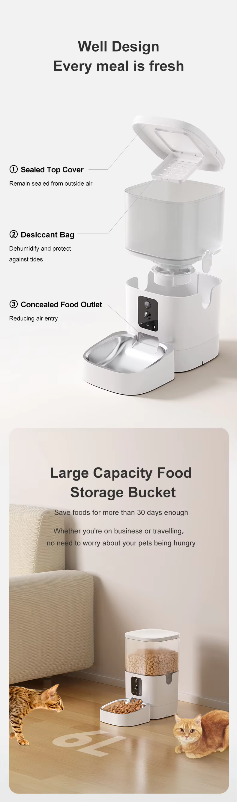 Intelligent 6L Large Capacity Dual Camera AI Dog Cat Food Dispenser Eco-Friendly Automatic Charging Plastic Bowl Feeder