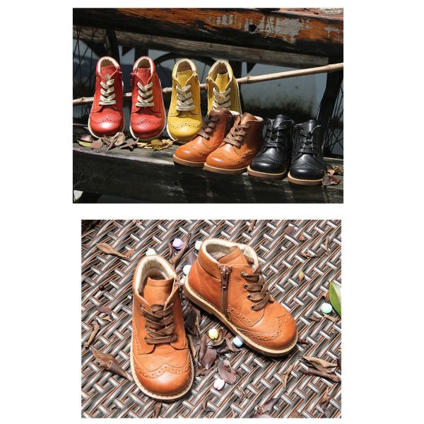 Pigskin Lining Round Head Kids Work Boots Real Leather First Layer