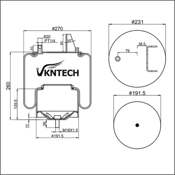 Suspension Rubber Air Spring TRL 270T For Fuso Truck Trailer Vkntech 1K6834