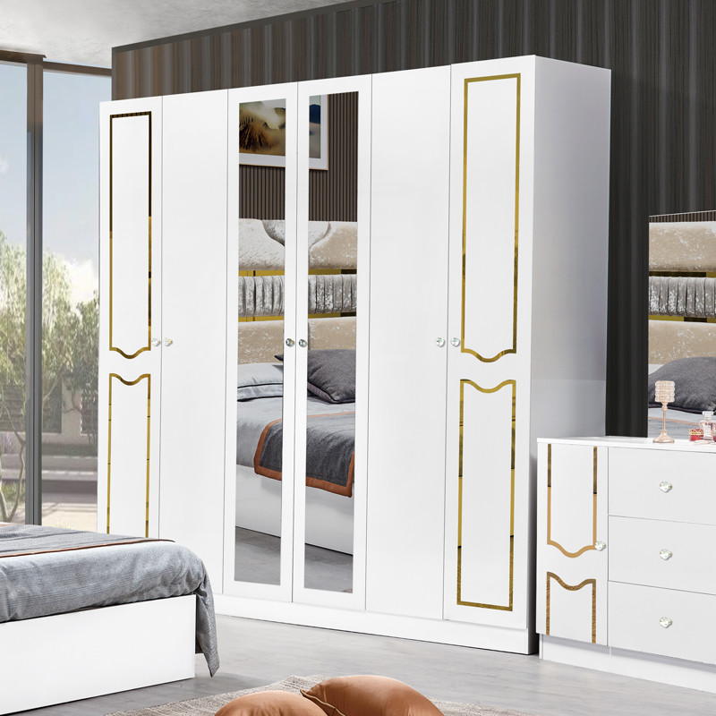 High Gloss White Wooden Frame Double Bed Suite Luxury King Size Modern Design Mdf Full Set Bedroom Furniture