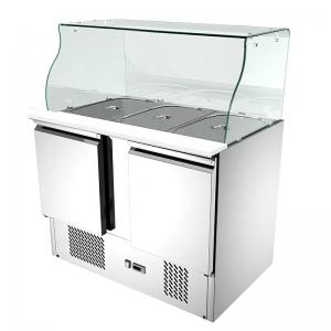China AISI 304 Pizza Prep Table Refrigerator Round corner hygiene With Glass Cover on sale