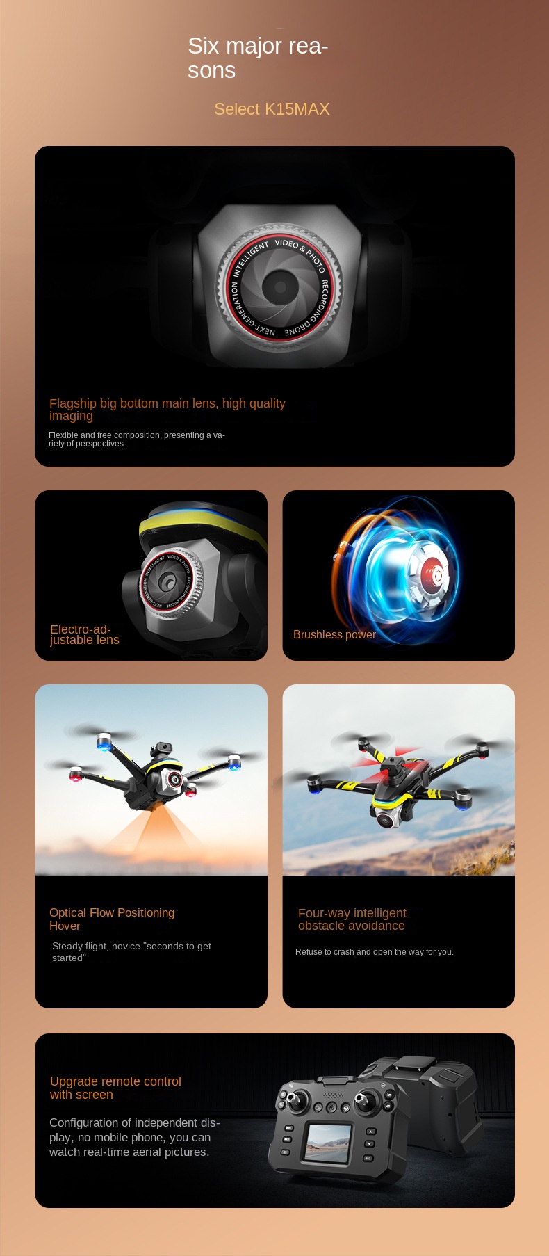Foldable K15 Max HD 4K 8K Brushless PFV Drone With Remote Control LED Screen Camera Drone Beginner Professional Uav