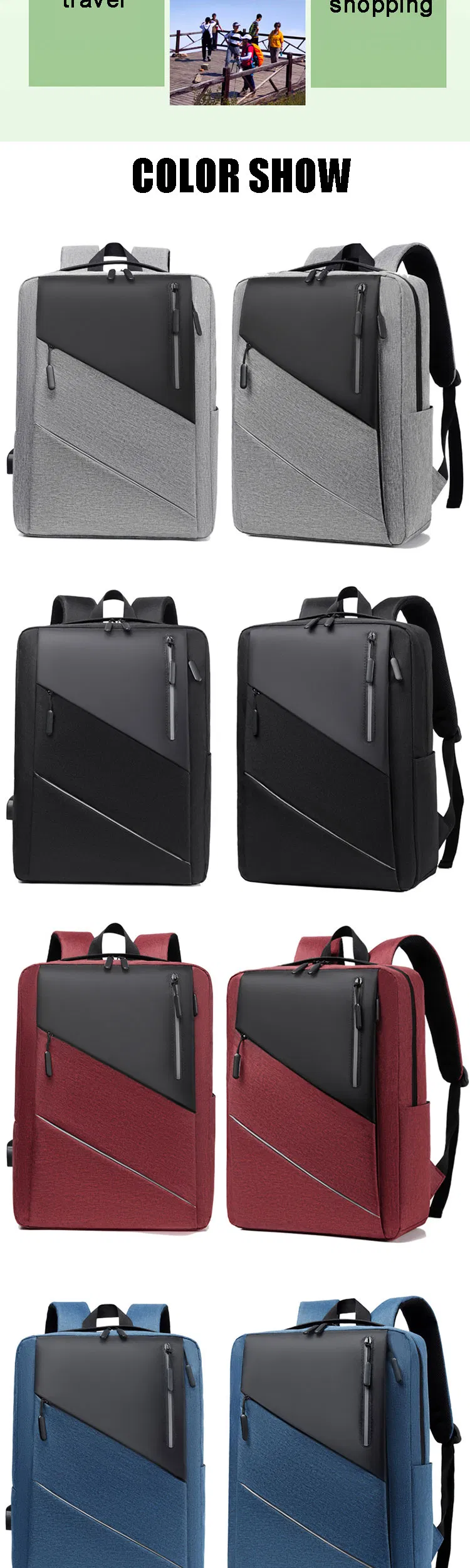 Waterproof School Computer Bags Durable Men Business Travel Slim Laptop Backpacks with USB Charging Port