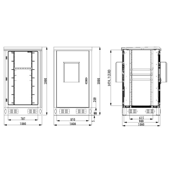 19 inch Galvanized Steel Outdoor Base Station Cabinet Outdoor Telecom Cabinet With DC48V