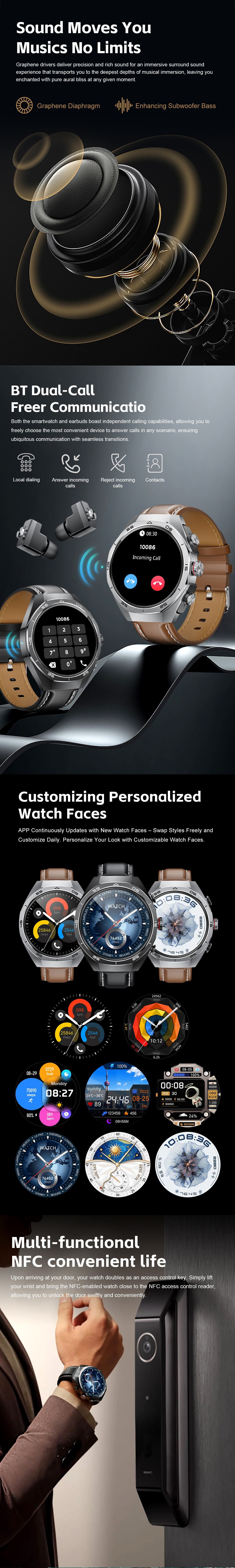 GT97 Sport 2 In 1 Smartwatch With Earbuds TWS Bluetooth Earphone BT Call Sound Music Playback