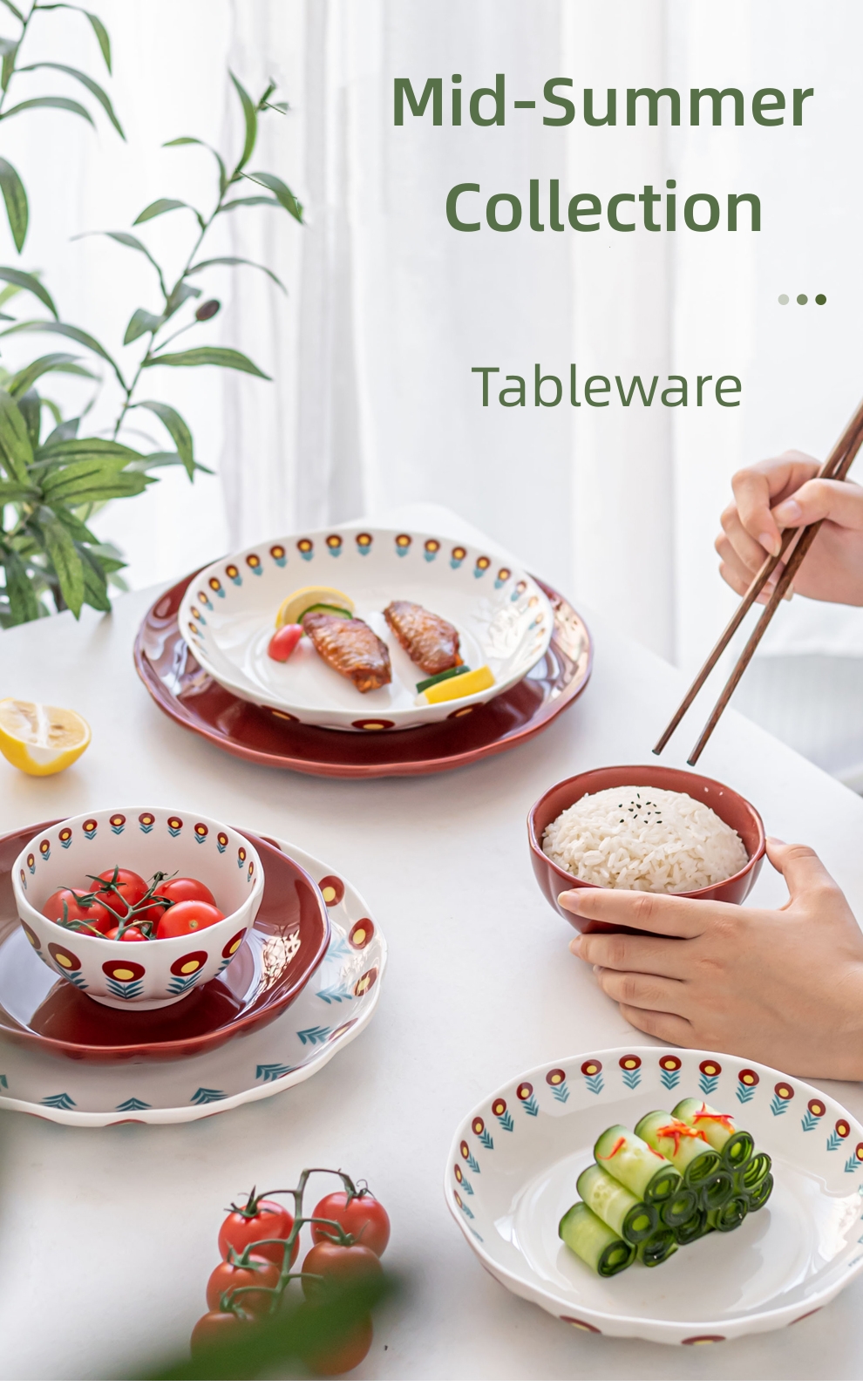 Porcelain Floral Dinner Set With Decal Solid Color Technique Under Glazed Ceramic Type