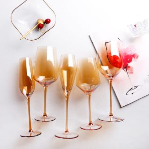 Clear Crystal Wine Glasses Mouth Blown Electroplated Amber Champagne Flutes