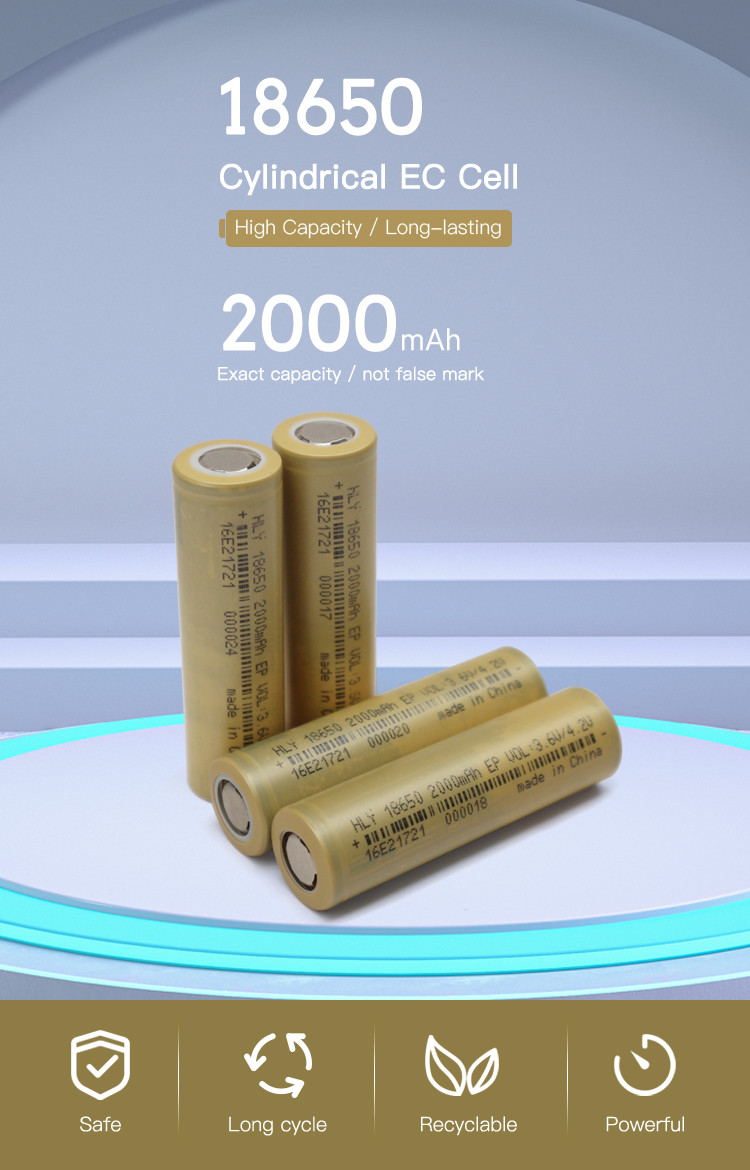 High Rate 3.6 V Lithium 500 Cycles 2000mah 18650 Battery Cell For Electric Tools