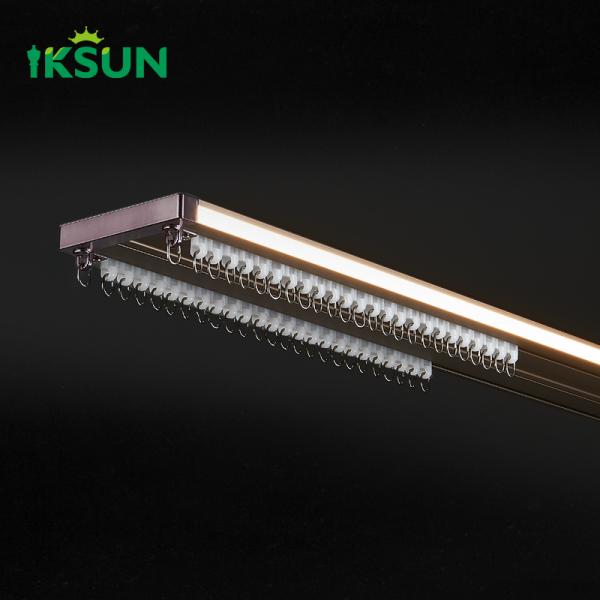 New Double Heavy Duty Aluminium Curtain Track With LED Light Optional Tracklight Rail System