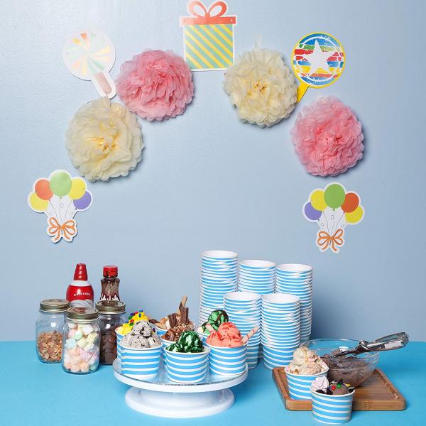 100 Pack Blue Sundae 7 Oz Disposable Paper Cups For Hot Drinks Water Ice Cream