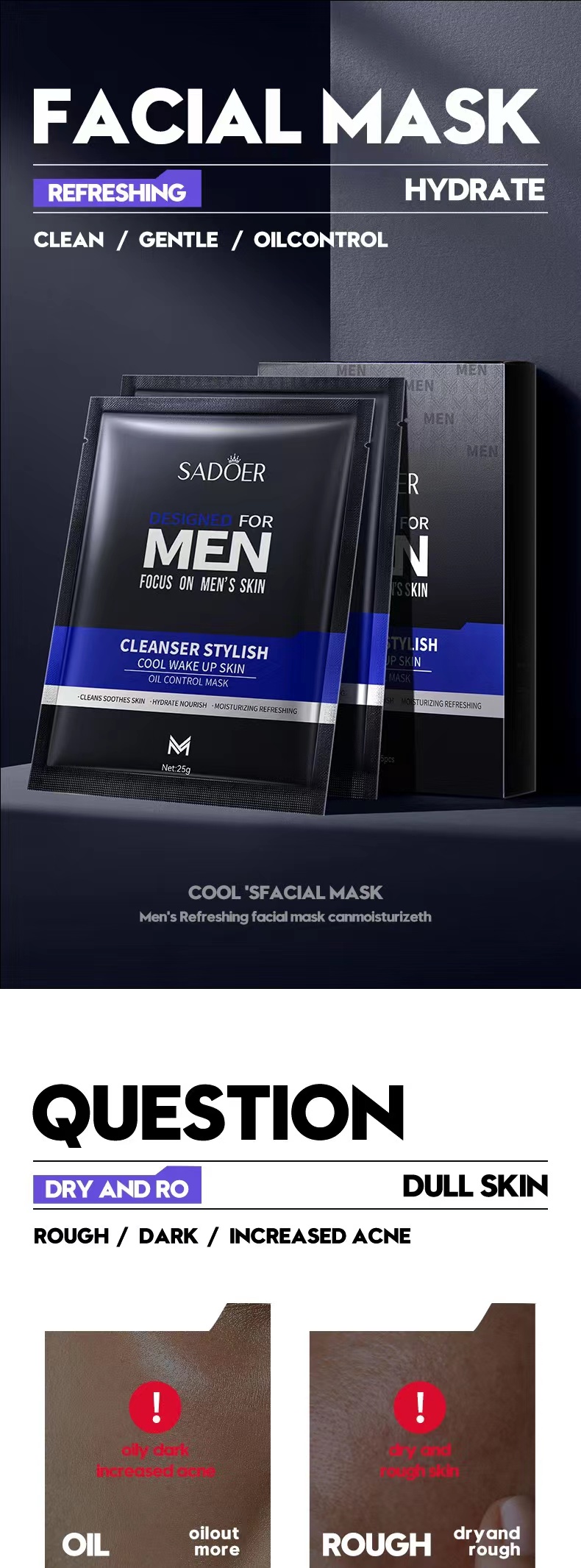 MSDS Mens Skincare Products Moisturizing Whitening Nourishing Natural Cleansing Facial Sheet Mask