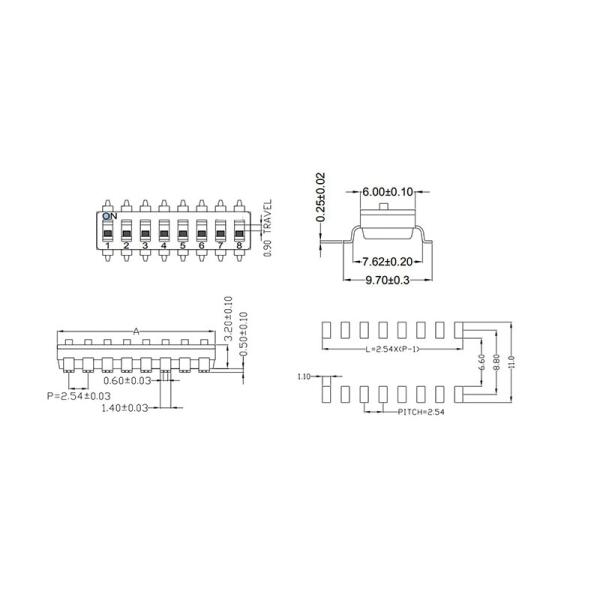 1.27mm J Lead Half Pitch Dual Inline Package DIP Switch