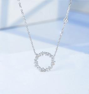 China 0.22ct 18K Gold Diamond Necklace 12mm 1.8 Grams Open Circle Diamond Pendant on sale