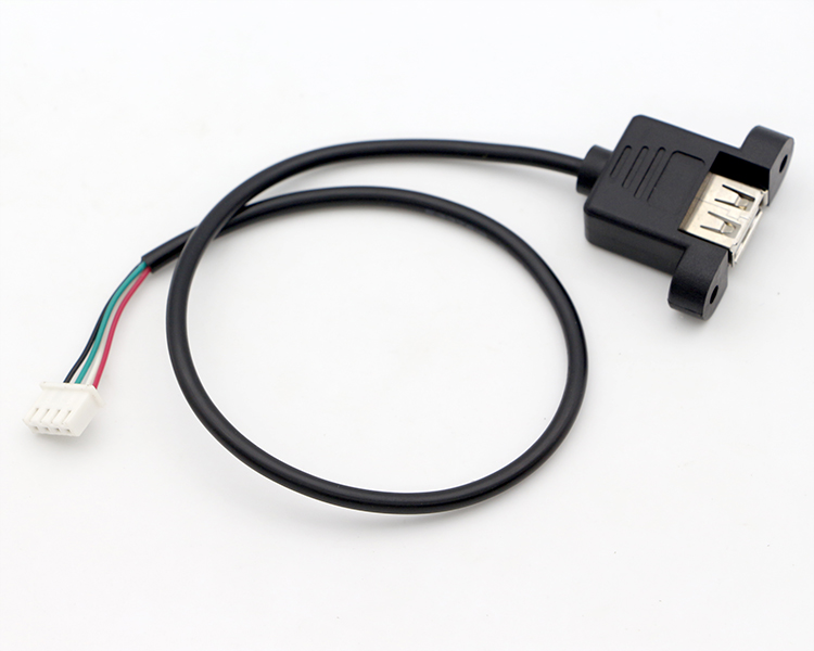 Custom Screw Locking Stud Female Panel Mount USB 2.0 Type A to JST XH PH SH Assembly Cable