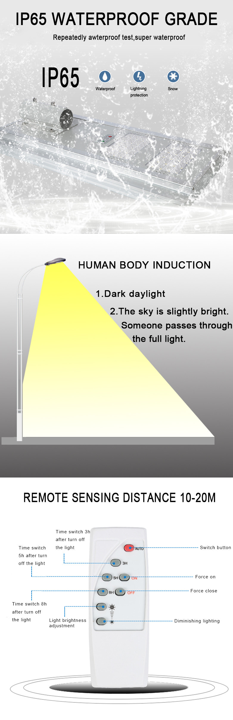 SMD3030 4 - 6 Hours Charging Solar LED Street Lights For Passages IP66