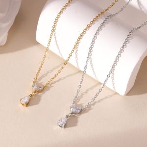 Quality Trendy Stainless Steel Women's Necklace With Marquise And Pear Zircon Stones wholesale