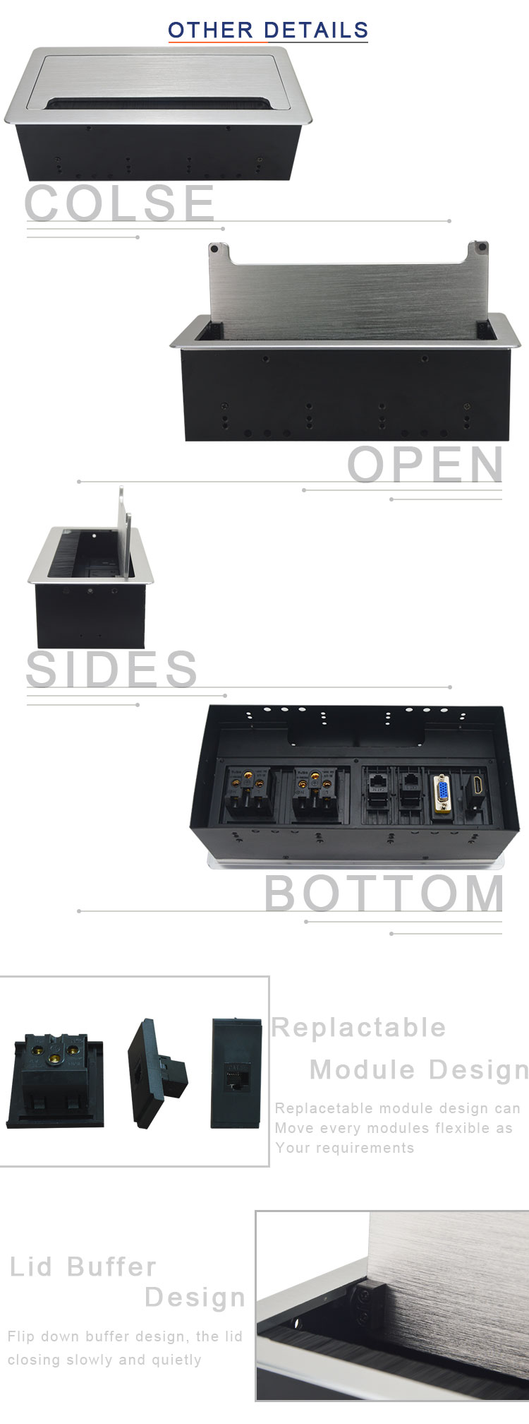 Cable access management brush table socket box for computer table
