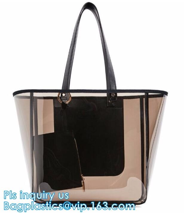 transparent plastic tote shopping pvc bag, Cosmetic Packaging Clear PVC Bag, Plastic Bags with Your Own Logo, shopper
