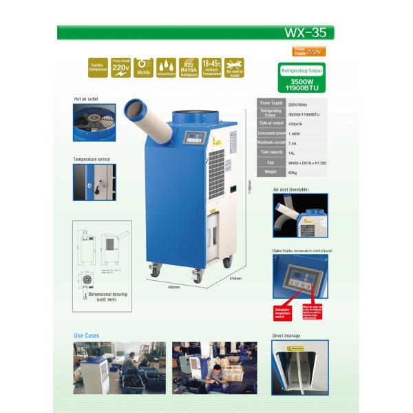 220V R410a Commercial Portable Air Conditioning Units 3500w Spot Cooler