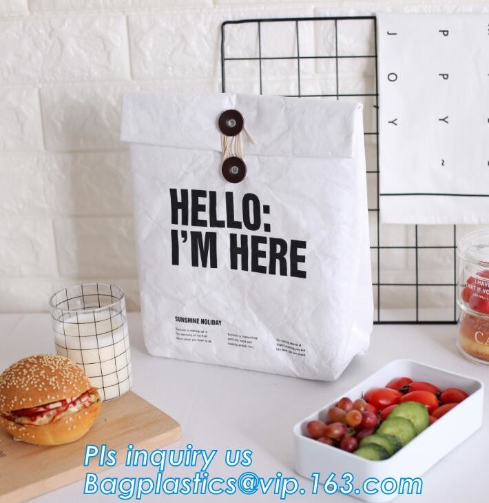 Custom Eco friendly tyvek Lunch bag Insulated Cooler bag,tyvek kraft paper insulated aluminum foil lunch box bag with sn