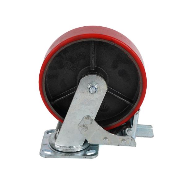 Heavy Duty Cast Iron Core PU Caster Red Polyurethane Castors and Universal Wheels for Trolley