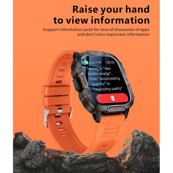 Eraysun QX12 Outdoor Sport Smart Watch with LED Flashlight 1.96" SOS Call 420mAh Sport Modes BO Sleep Tracker Smartwatch Watch