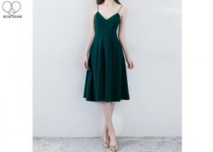 China Dark Green Sleeveless Backless Prom Dress Polyester Fabric Back Bow Short Length on sale