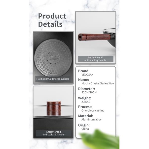 Heatproof Kitchen Frying Pans Wok Cooking Pan PFLUON Coating 20cm Handle