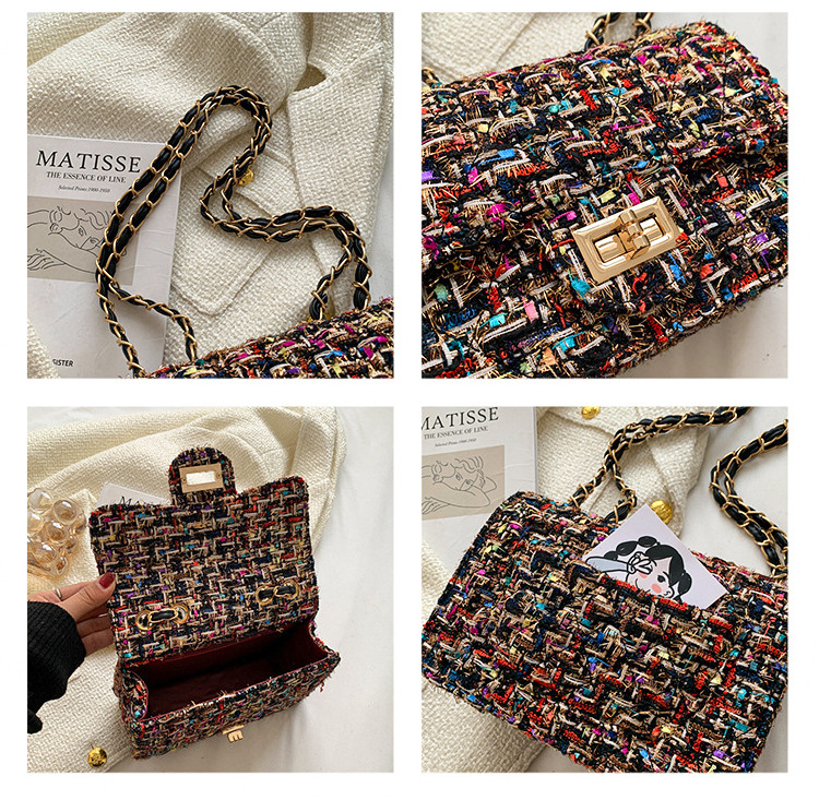 Seasonal Luxury Designer Inspired Chain Women's Crossbody Classic Flap Tweed Shoulder Bag