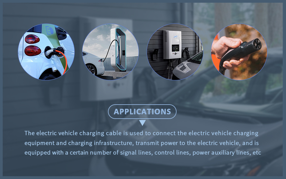 Three Phase Type1 Extension EV Charger Cable 50A 80A with Tinned Copper Connectors